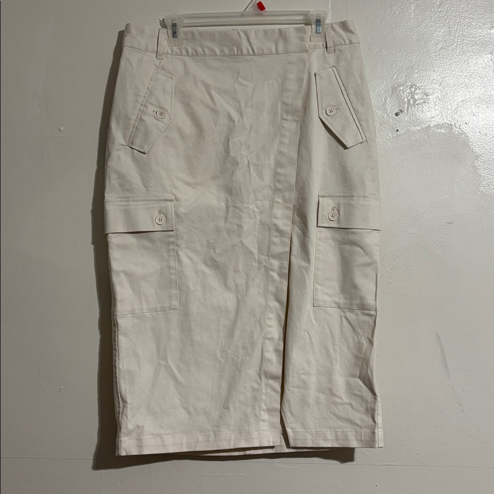 Future Collective Reese Blutstein Off White Cargo Midi Skirt Womens Sz 12